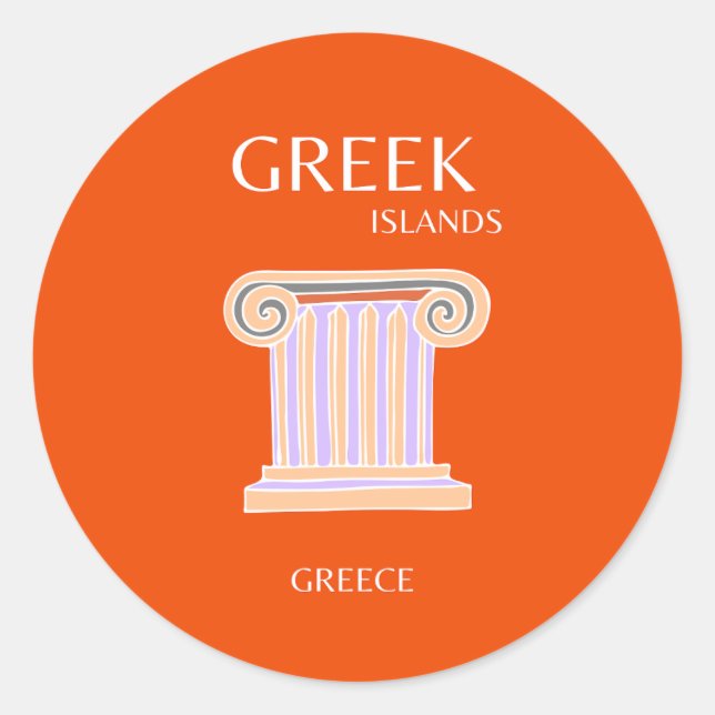 Sticker Rond Grèce, Îles grecques, Voyage Preppy, Orange (Devant)