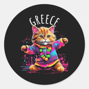 Sticker Rond Grèce Quirky Funny mignon Danser Coloré Chat Desi