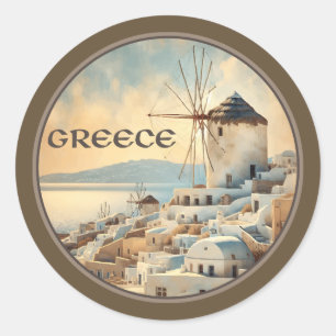 Sticker Rond Grèce Windmills de Mykonos