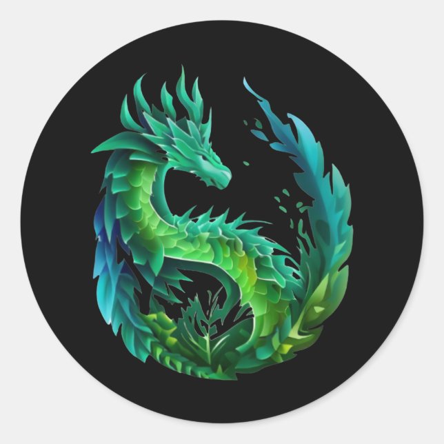 Sticker Rond Green Abstrait Dragon Nature Design (Devant)