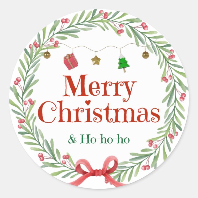 Sticker Rond Green and Red Merry Christmas Festive Round Holida (Devant)