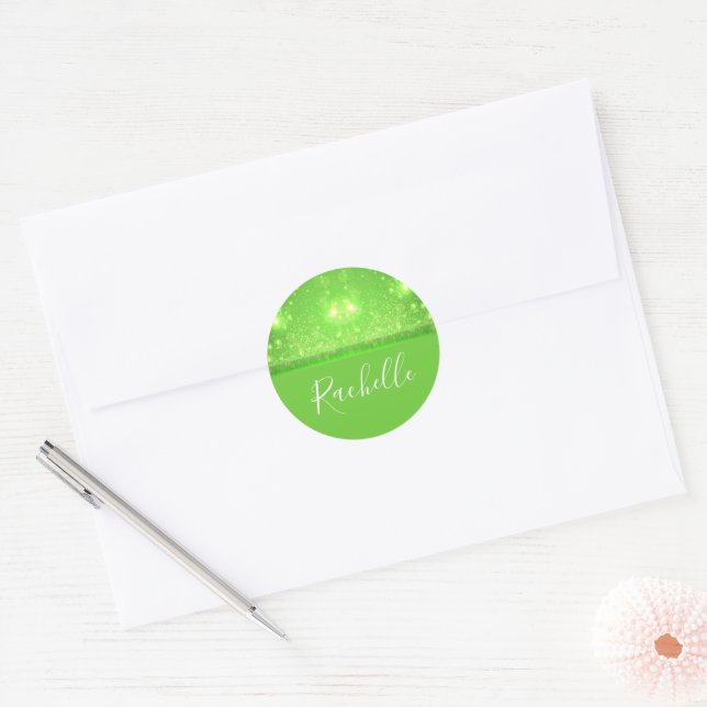 Sticker Rond Green and white glitter (Enveloppe)