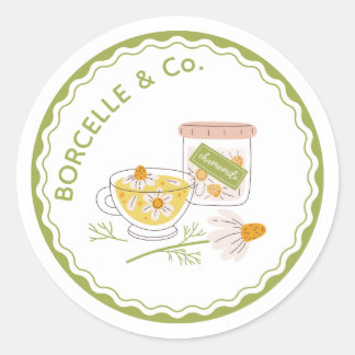 Sticker Rond Green and Yellow Floral Chamomile Herbal Tea