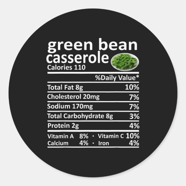 Sticker Rond Green Bean Cerole Nutrition Food Facts Funny Thank (Devant)