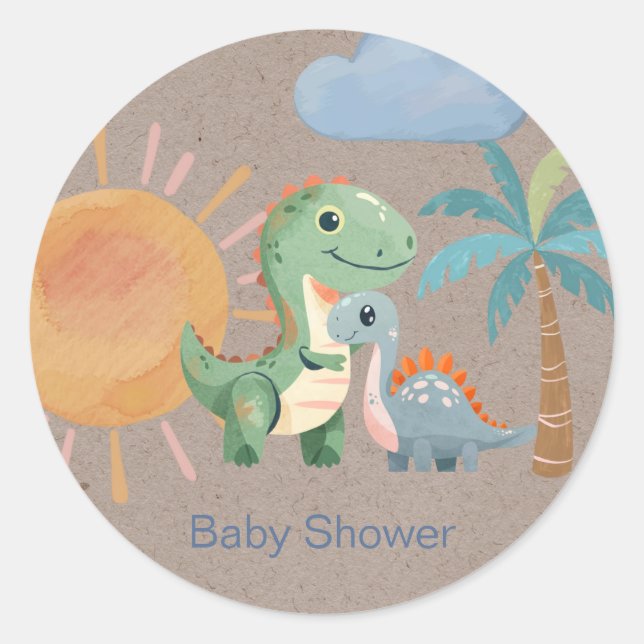 Sticker Rond Green Blue Dinosaur Adventure Boy Baby shower (Devant)