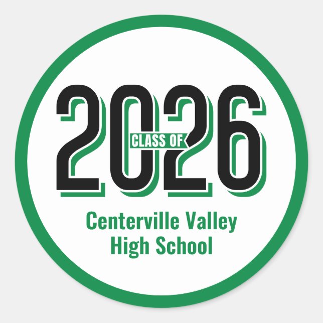 Sticker Rond Green Bold Ombré numérique Classe de 2026 (Devant)