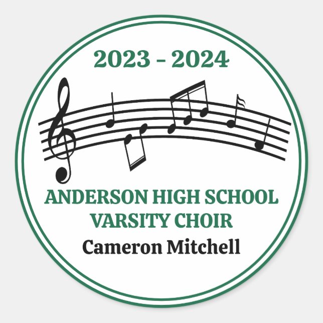Sticker Rond Green Choir Custom High School Graduation Party (Devant)