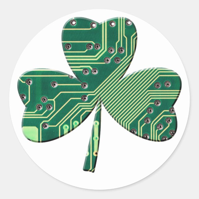 Sticker Rond Green Circuit Board St Patrick Day Shamrock (Devant)