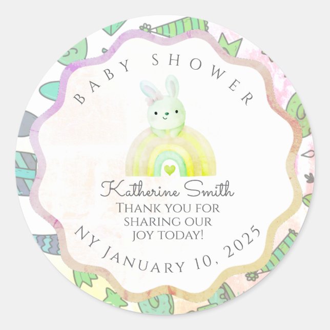 Sticker Rond GREEN donuts pastel babyshower BUNNY  (Devant)
