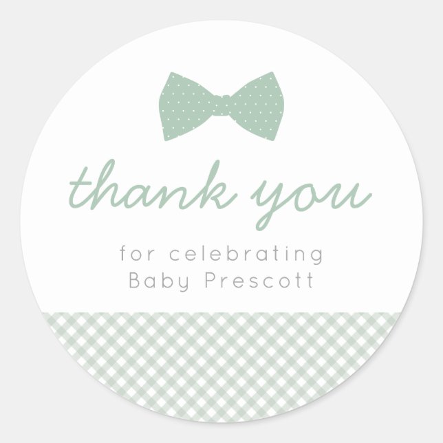 Sticker Rond Green en vichy baby shower merci (Devant)