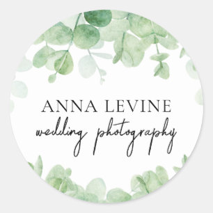 Sticker Rond Green Eucalyptus Feuille Frontière Nom commercial