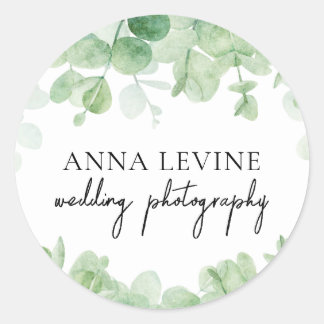 Sticker Rond Green Eucalyptus Feuille Frontière Nom commercial
