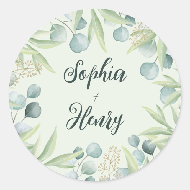 Sticker Rond Green Eucalyptus Feuille Mariage Classic Round (Devant)