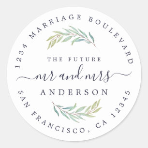 Sticker Rond Green Foliage Future Mme Mariage Retour Adresse