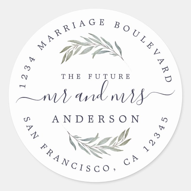 Sticker Rond Green Foliage Future Mme Mariage Retour Adresse (Devant)