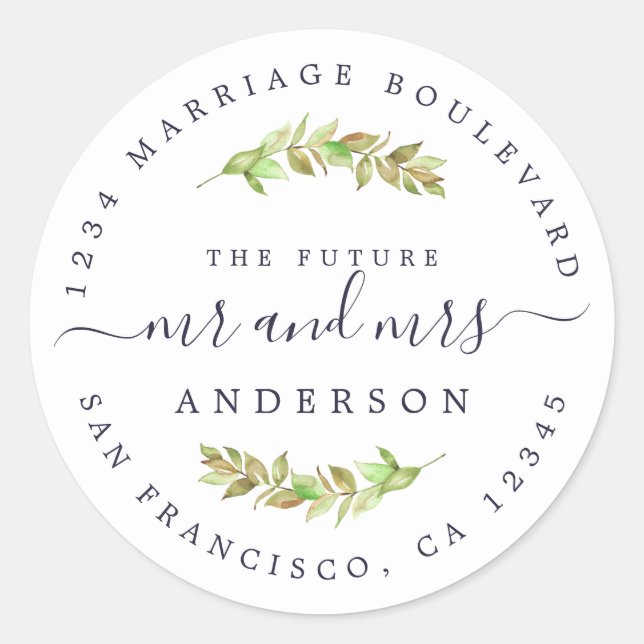 Sticker Rond Green Foliage Future Mme Mariage Retour Adresse (Devant)