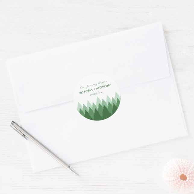 Sticker Rond Green Forest Range Woodland Wedding Favoriser (Enveloppe)