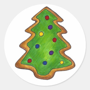 Sticker Rond Green Frosted Christmas Tree Sucre Cookie Holiday