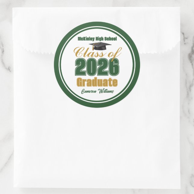 Sticker Rond Green Gold Class of 2026 Graduation Party (Sac)