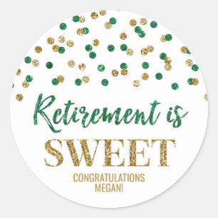 Sticker Rond Green Gold Confetti Retirement est doux