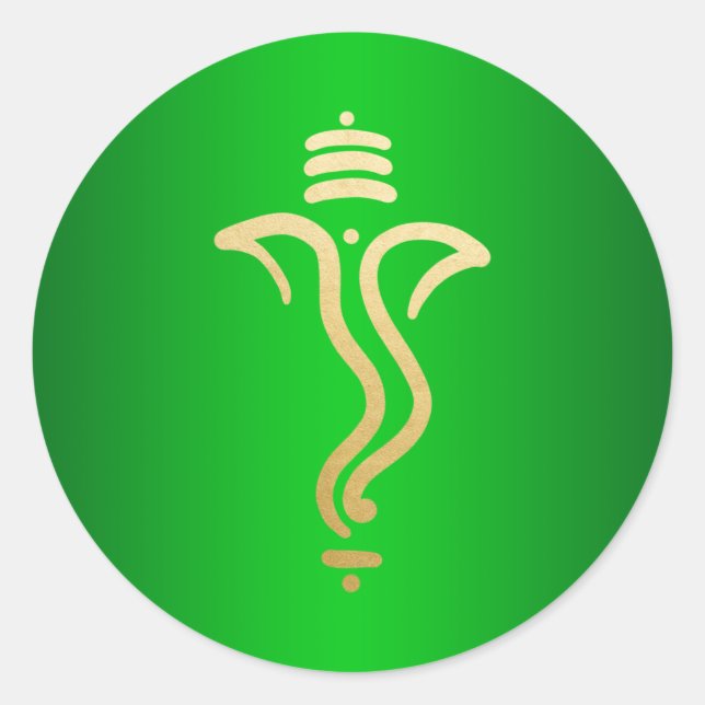 Sticker Rond Green Gold Festif Ganesh/ Dieu Indien (Devant)
