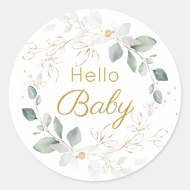 Sticker Rond Green Gold Foliage Genre Baby shower neutre (Devant)