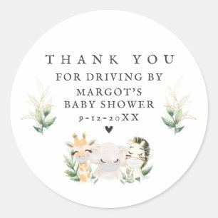 Sticker Rond Green Gold Safari Animaux Conduite Par Baby shower