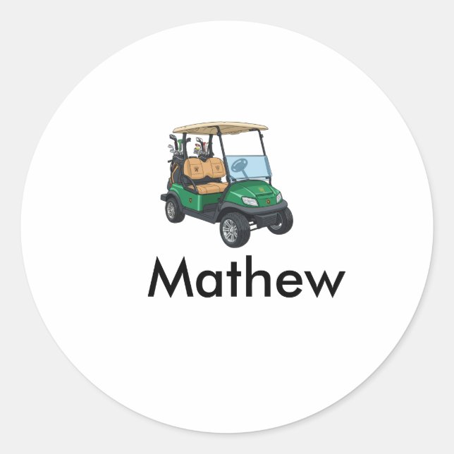 Sticker Rond Green golf car name man sports boy gifts letter  (Devant)
