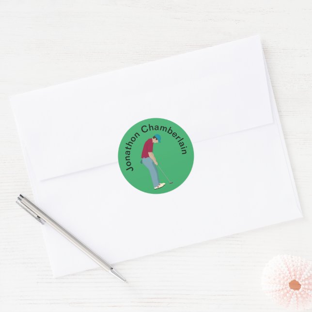 Sticker Rond Green Golfer Putting Golf Ball Design (Enveloppe)