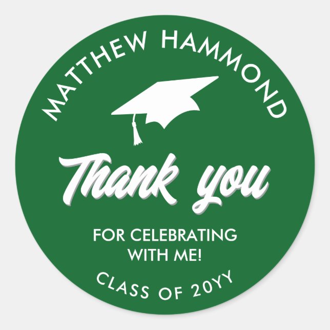 Sticker Rond Green Graduating Class Thank You Grad Cap (Devant)