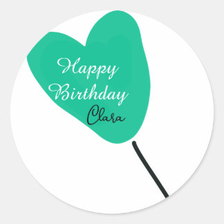 Sticker Rond Green heart happy birthday white black balloon kid