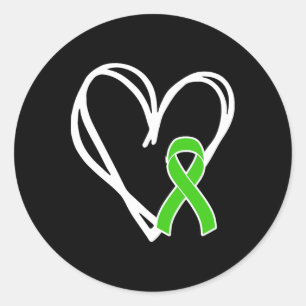 Sticker Rond Green Heart Ribbon Support Sensibilisation à la sa