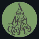 Sticker Rond Green Holiday Christmas Tree MERRY NOËL<br><div class="desc">Stickers</div>