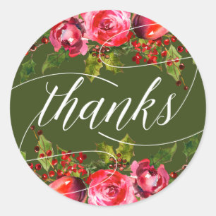 Sticker Rond Green Holiday Floral Wedding Favoriser Merci