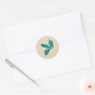 Sticker Rond Green Holly Berry Joyeux Noël Holly Design