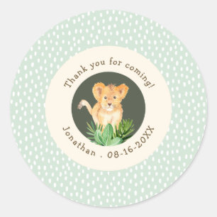 Sticker Rond Green Jungle Lion Club Merci Anniversaire Favorise