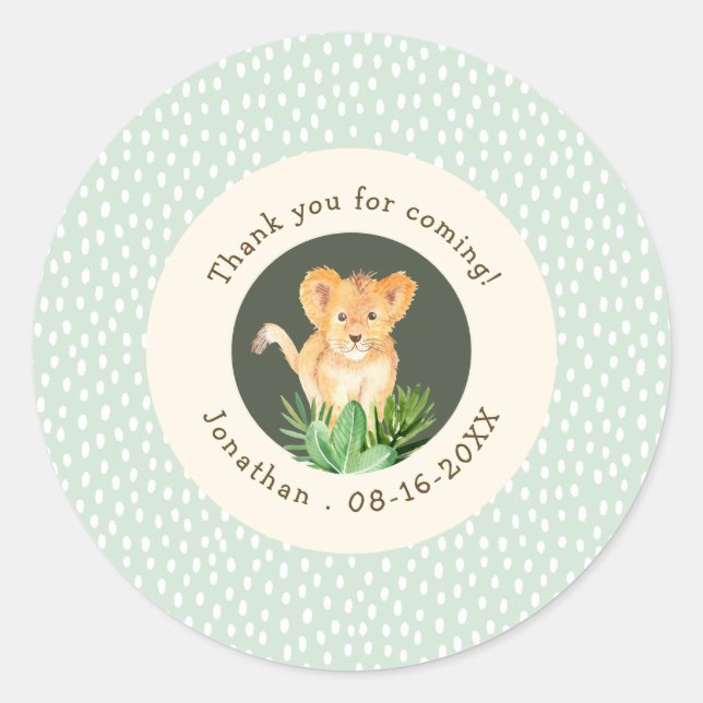 Sticker Rond Green Jungle Lion Cub Merci Anniversaire Favoriser (Devant)