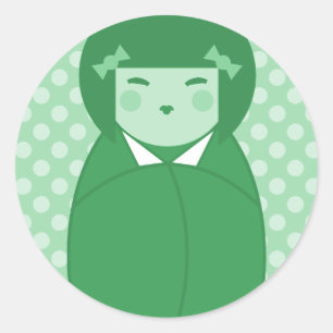 Sticker Rond Green Kokeshi Doll Pop