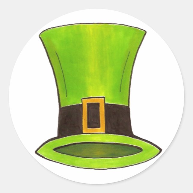 Sticker Rond Green Leprechaun Top Hat Saint Patrick's Paddy Day (Devant)