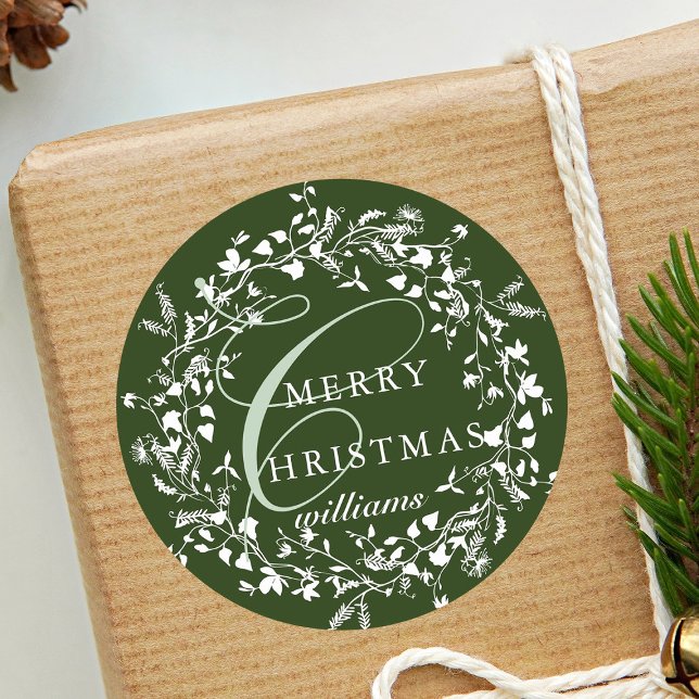 Sticker Rond Green Modern Boho Fleur sauvage Wreath Noël (Créateur téléchargé)