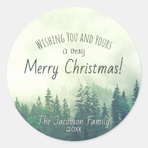 Sticker Rond Green Mountain Pines Festive Joyeux Noël