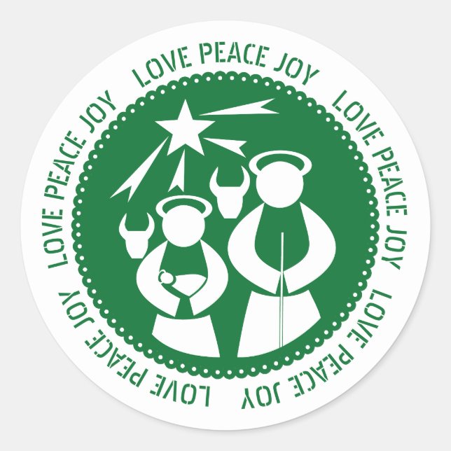 Sticker Rond Green Nativité Scène Amour, Paix, Joie Noël (Devant)