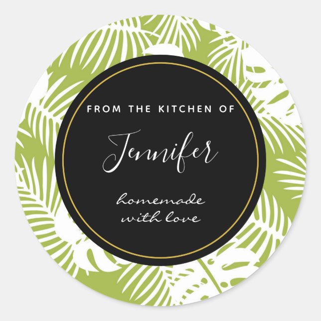 Sticker Rond Green Palm Feuille Jungle Motif Cuisine Cuisine Cu (Devant)