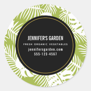 Sticker Rond Green Palm Feuille Rainforest Motif Business