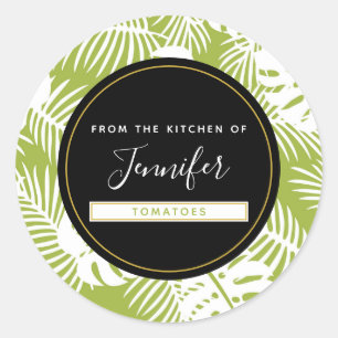Sticker Rond Green Palm Feuille Rainforest Motif cuisine