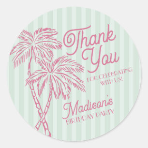 Sticker Rond Green Palm Spring Pastel Beach Anniversaire Privil