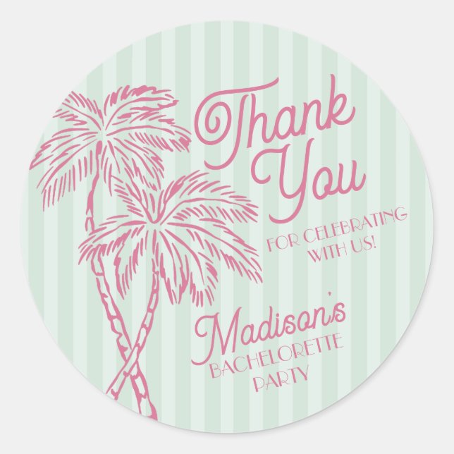 Sticker Rond Green Palm Spring Pastel Beach Party Favoriser (Devant)