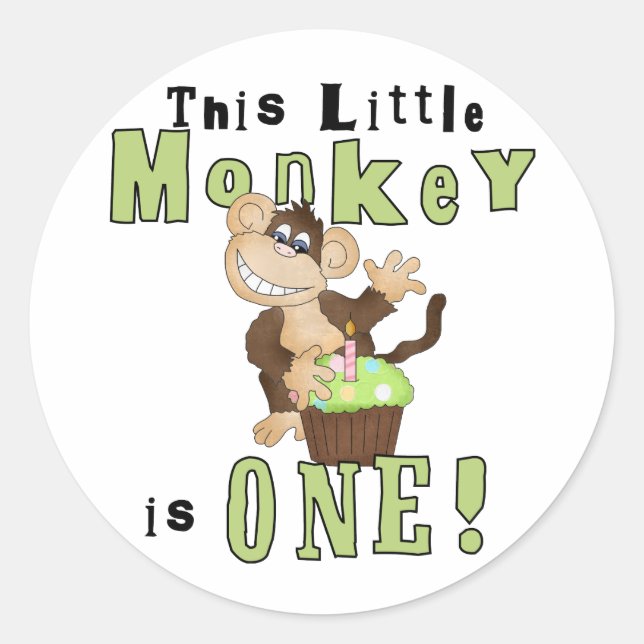 Sticker Rond Green Party Singe 1er Anniversaire Tshirts et cade (Devant)