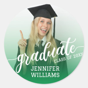 Sticker Rond Green Personnalisé Graduation Photo Graduate Party