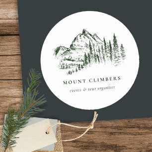 Sticker Rond Green Pine Woods Mountain Sketch Escalade Camping